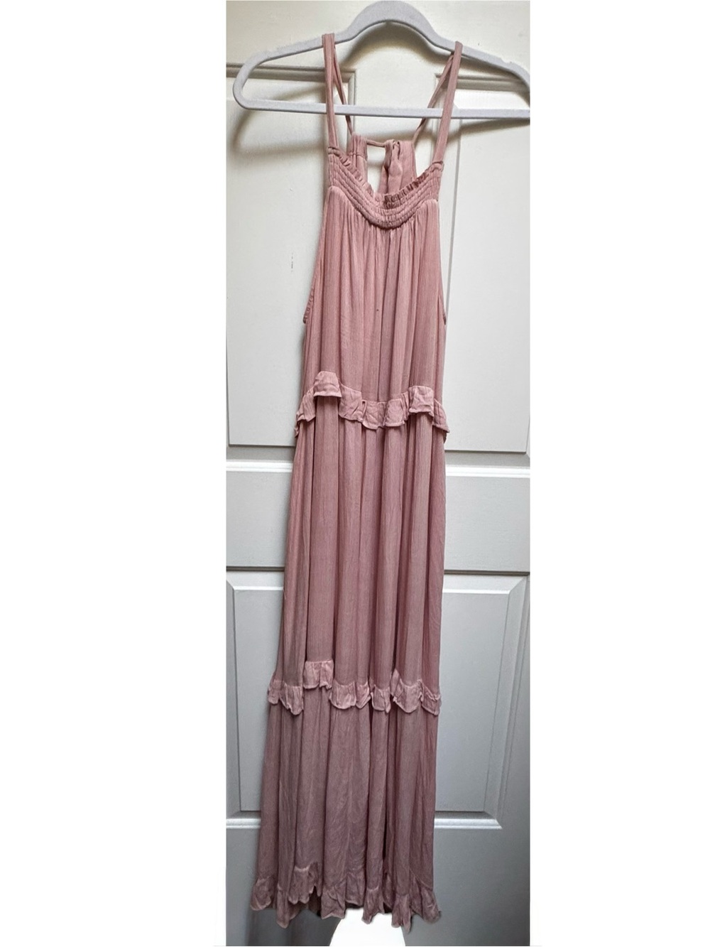 Listicle Boho Pink Tiered Ruffle Sleeveless Maxi Dress w Pockets Women Large